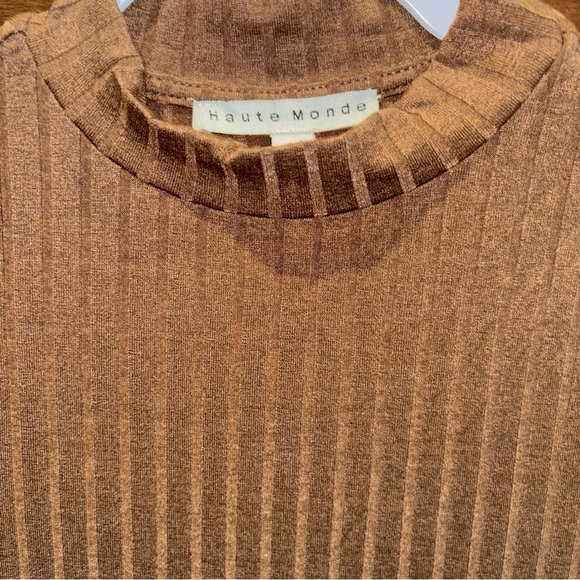 HAUTE MONDE MEDIUM CHIC RIBBED DRESS CHOCOLATE BROWN LS SLENDER FIT MIDI NWT - Picture 5 of 12